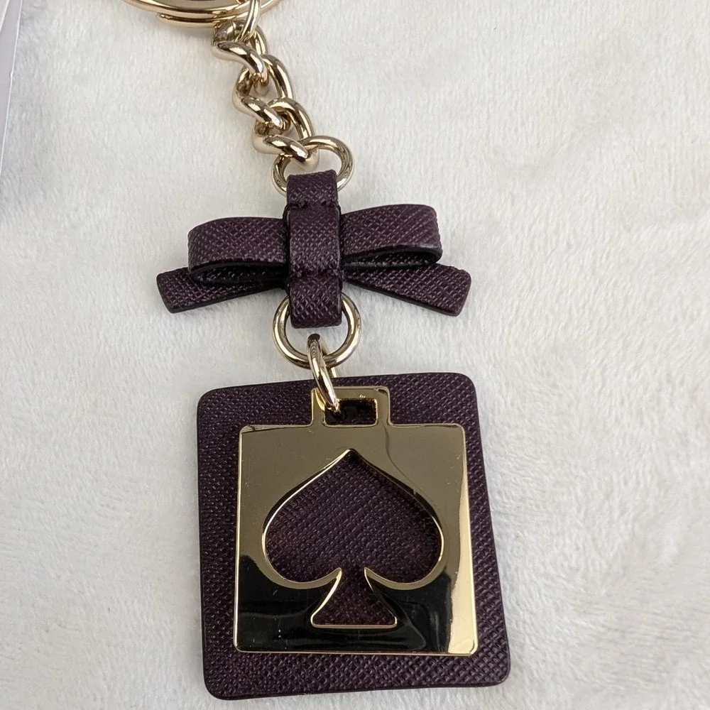 Kate‎ Spade Mahogany Leather Bow Spade Key Fob Keychain WORU0087 New